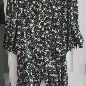 Eloquii Green and Cream Geometric pant set